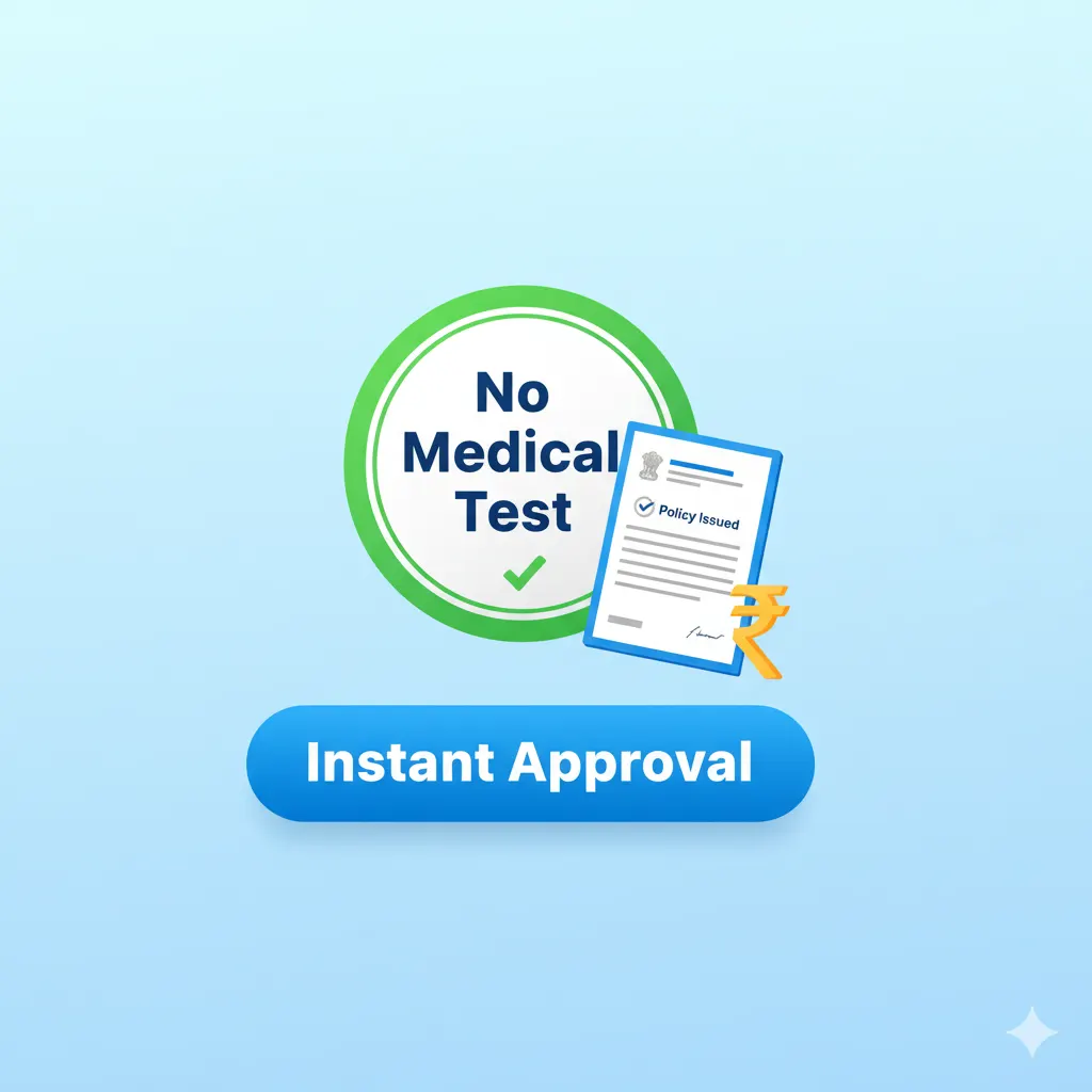 Cartoon style image of quick approval life insurance quotes without medical test in India.